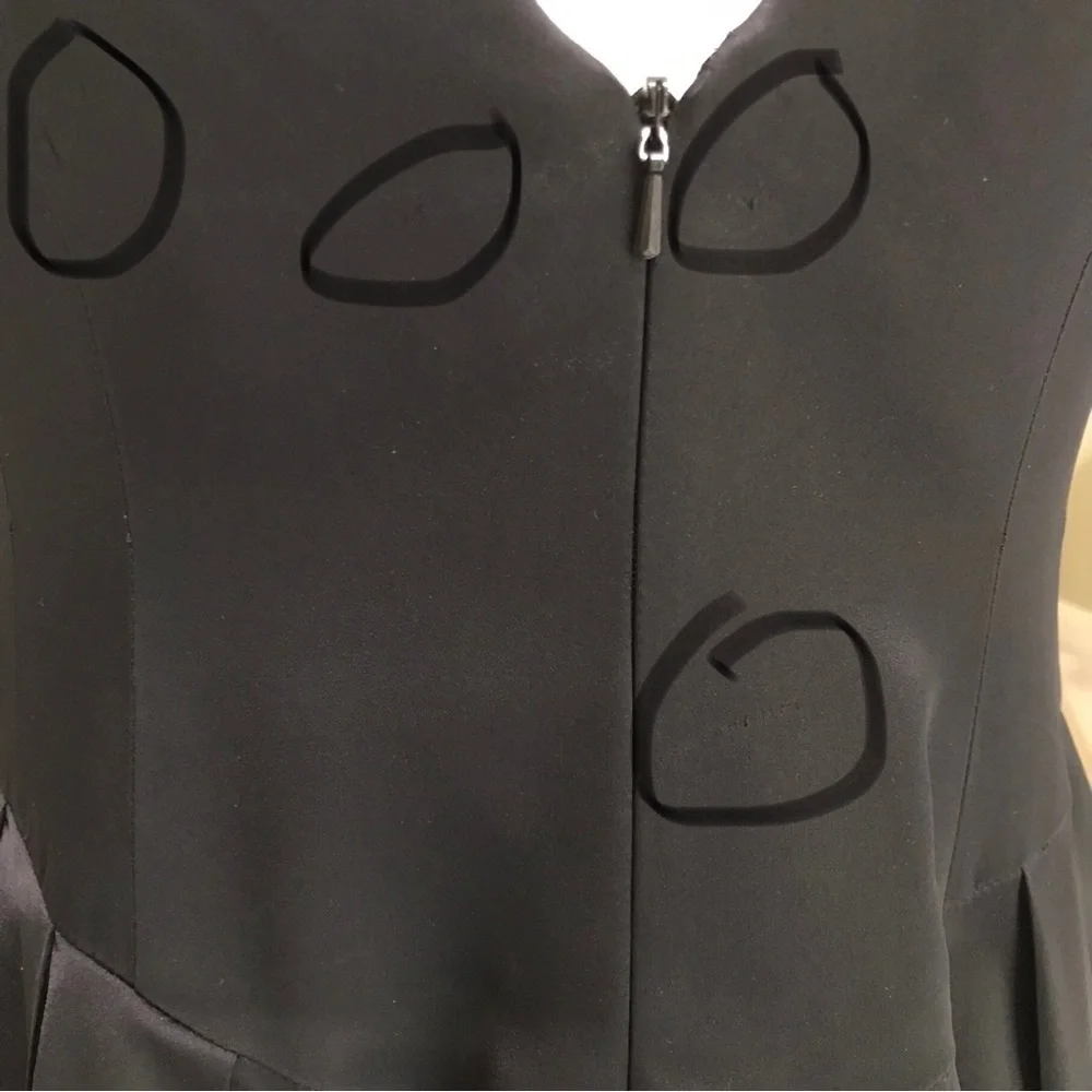90s Carmen Marc Valvo Collection Black Satin V Back Cocktail Evening Dress 8 - Picture 8 of 16